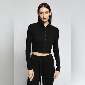 The Range Black Ribbed Cropped Cardigan Size Large